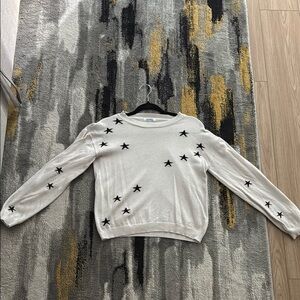 Black and White Crew Neck Sweater with Heart Design
